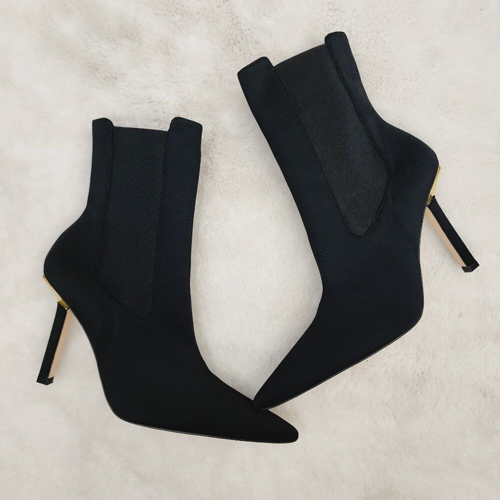 NEW Good American The Kickstand Black Neoprene Stiletto Ankle Bootie 12